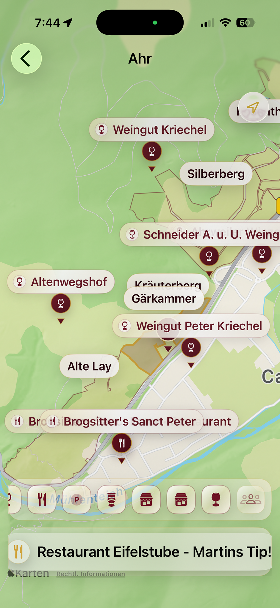 RebenRadar Kartenansicht mit POIs