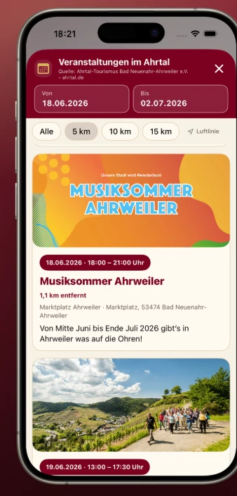 Veranstaltungskalender im Ahrtal in RebenRadar