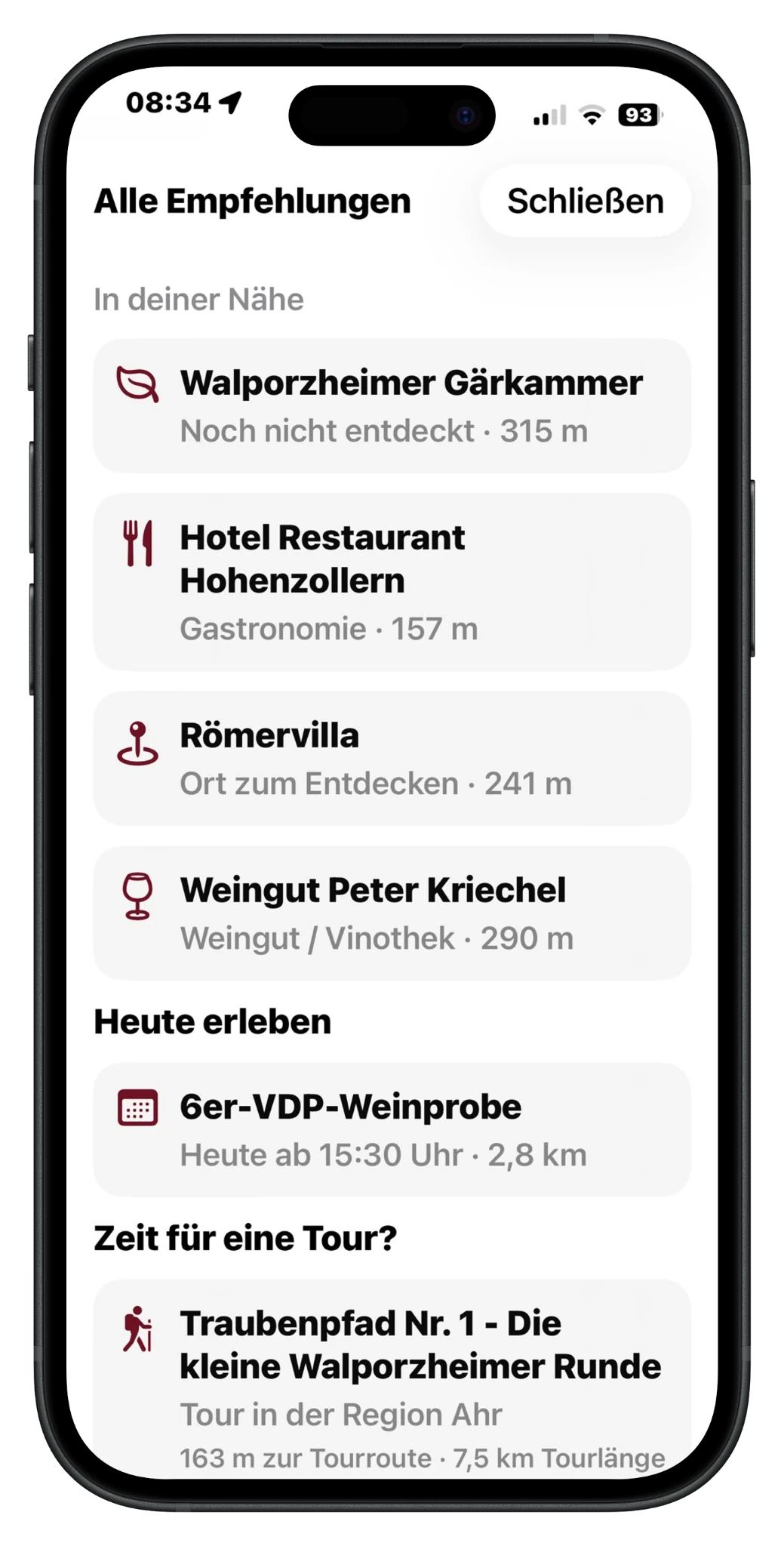 RebenRadar zeigt aktuelle Empfehlungen in der Nähe, Veranstaltungen und passende Touren.
